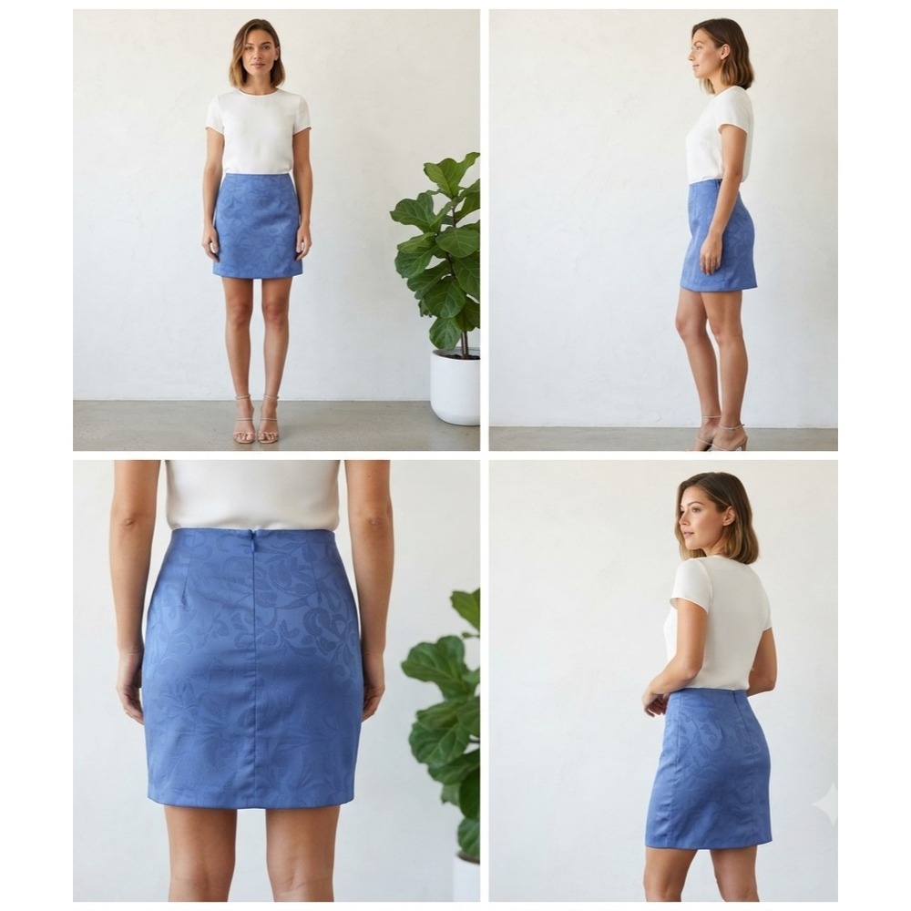 Vintage Nipon Boutique Mini Pencil Skirt Womens 18 Blue Jacquard Floral Lined